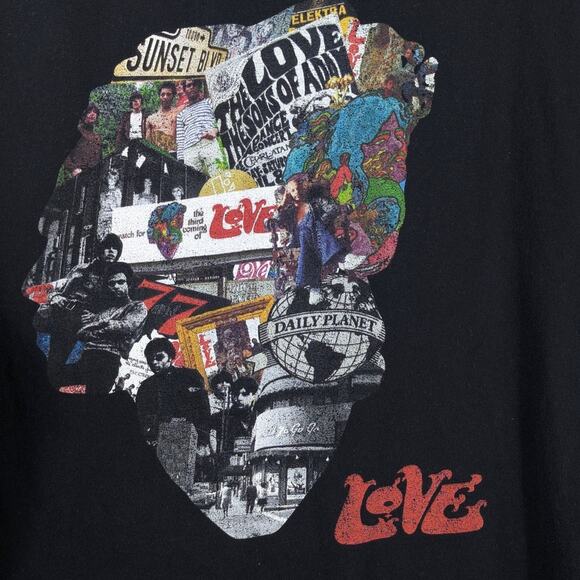 Love Band 2XL Black Graphic T-Shirt Psychedelic Collage Sunset Strip Rock Tee - Picture 2 of 5